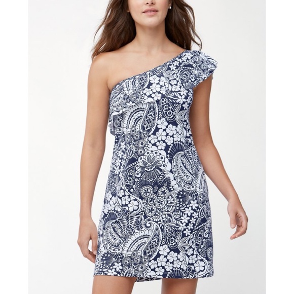 Tommy Bahama Paisley Paradise Off The Shoulder Floral Dress Swim Cover Blue S - Picture 4 of 10